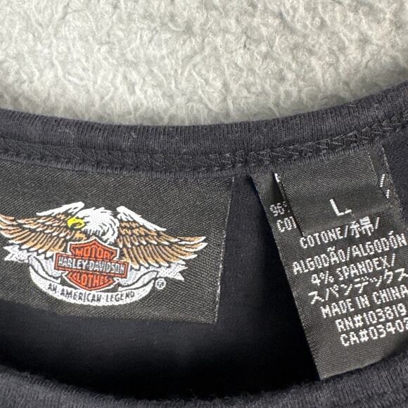 Vintage Women's Harley-Davidson Sleeveless Tee Shirt Black Front/Back Logo SZ L - Picture 6 of 9